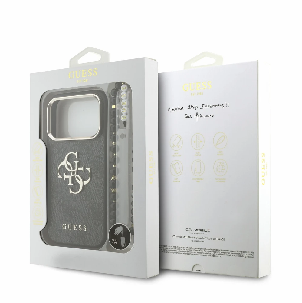 Dėklas Guess PU 4G Metal Logo Strap Case for iPhone 18 Pro Juodas