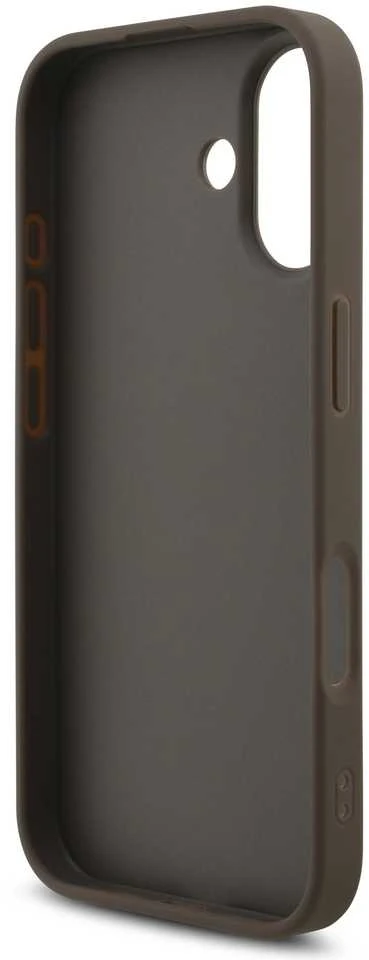 Dėklas „Guess“ PU 4G metalinis logotipo dirželis, skirtas „Apple iPhone 17“ rudos spalvos