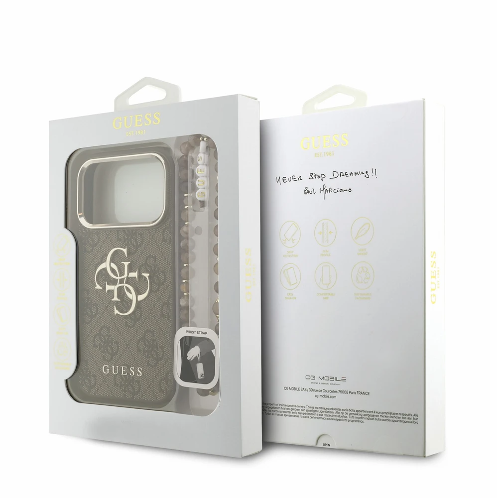 Dėklas Guess PU 4G Metal Logo Strap Case for iPhone 18 Pro Brown