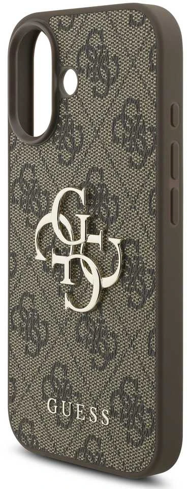 Dėklas „Guess“ PU 4G metalinis logotipo dirželis, skirtas „Apple iPhone 17“ rudos spalvos