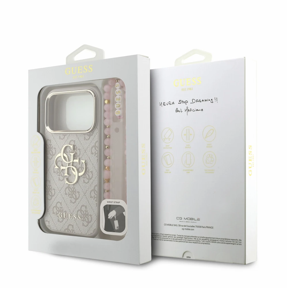 Dėklas Guess PU 4G Metal Logo Strap Case for iPhone 18 Pro Rožinė