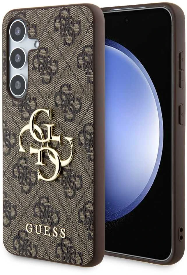 Guess PU 4G Metal Logo dėklas skirtas Samsung Galaxy S24 rudos spalvos