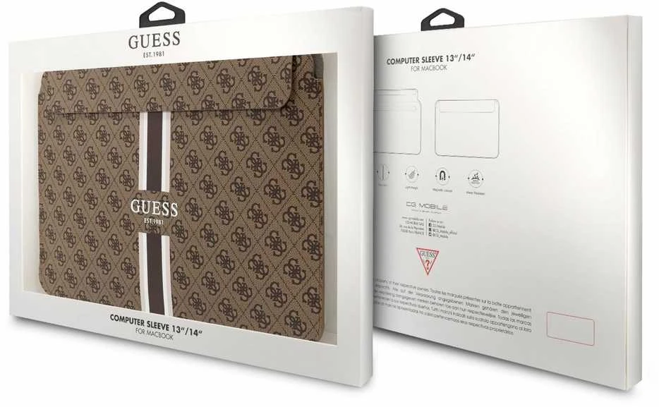 Guess Dėklas kompiuteriui GUCS14P4RPSW 14″ rudos spalvos 4G Printed Stripes
