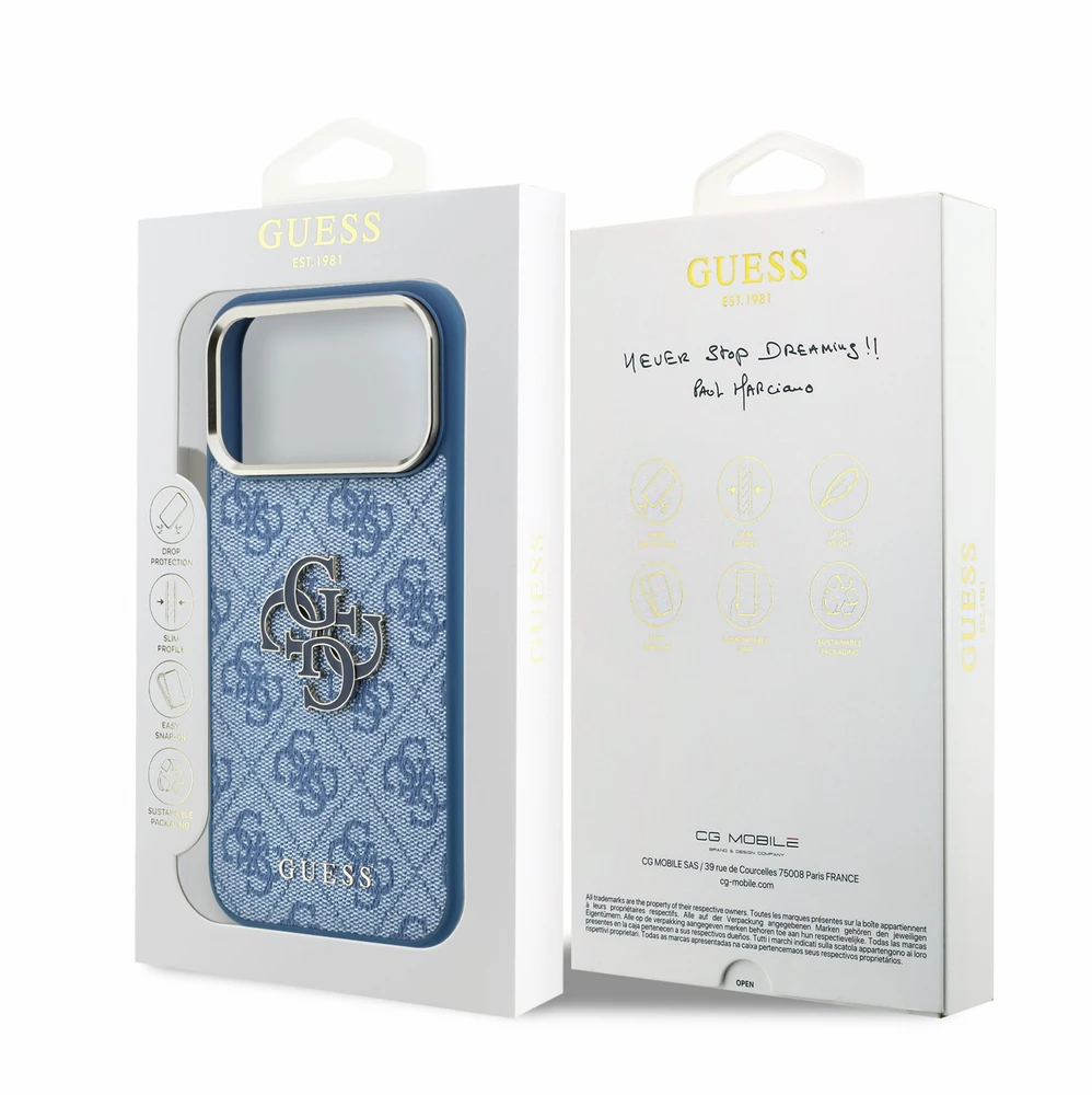 Dėklas Guess 4G & Big Resin Logo do iPhone 18 Pro Max / 17 Pro Max Šviesiai mėlynas
