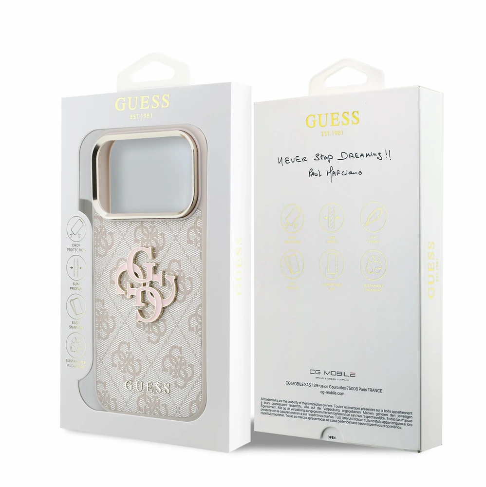 Dėklas Guess 4G & Big Resin Logo, skirtas iPhone 18 Pro Max / 17 Pro Max, rožinė
