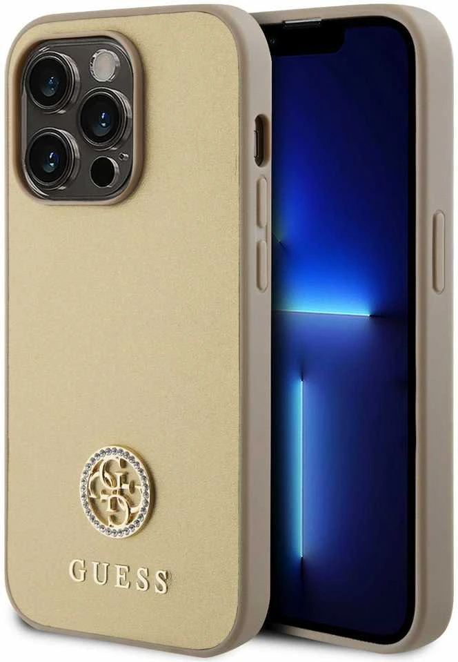 Apple iPhone 15 Pro Guess dėklas Strass Metal Logo (GUHCP15LPS4DGPD) aukso spalvos