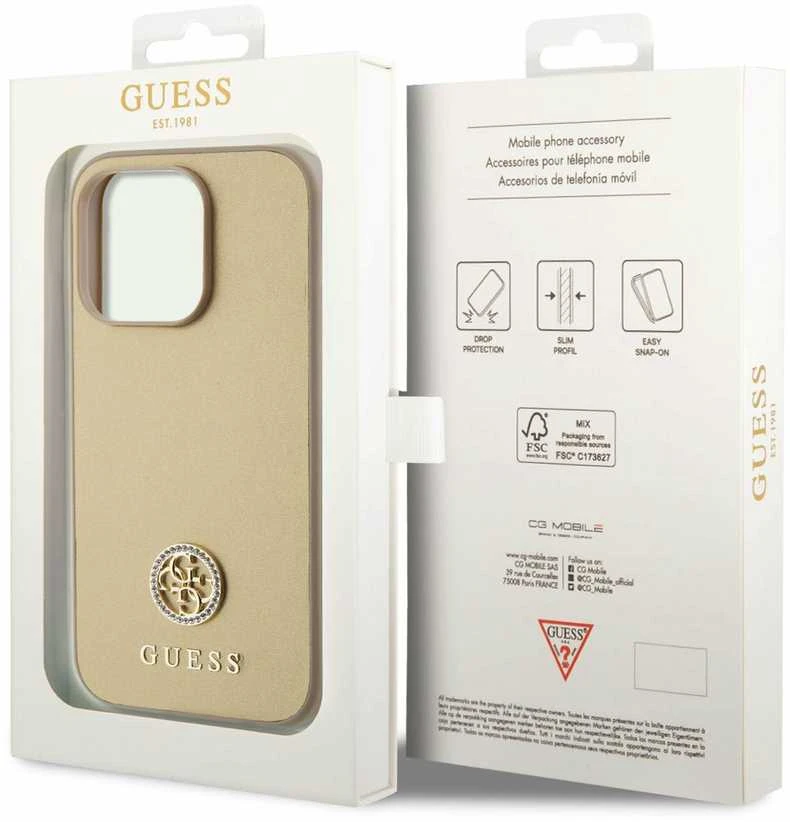 Apple iPhone 15 Pro Guess dėklas Strass Metal Logo (GUHCP15LPS4DGPD) aukso spalvos