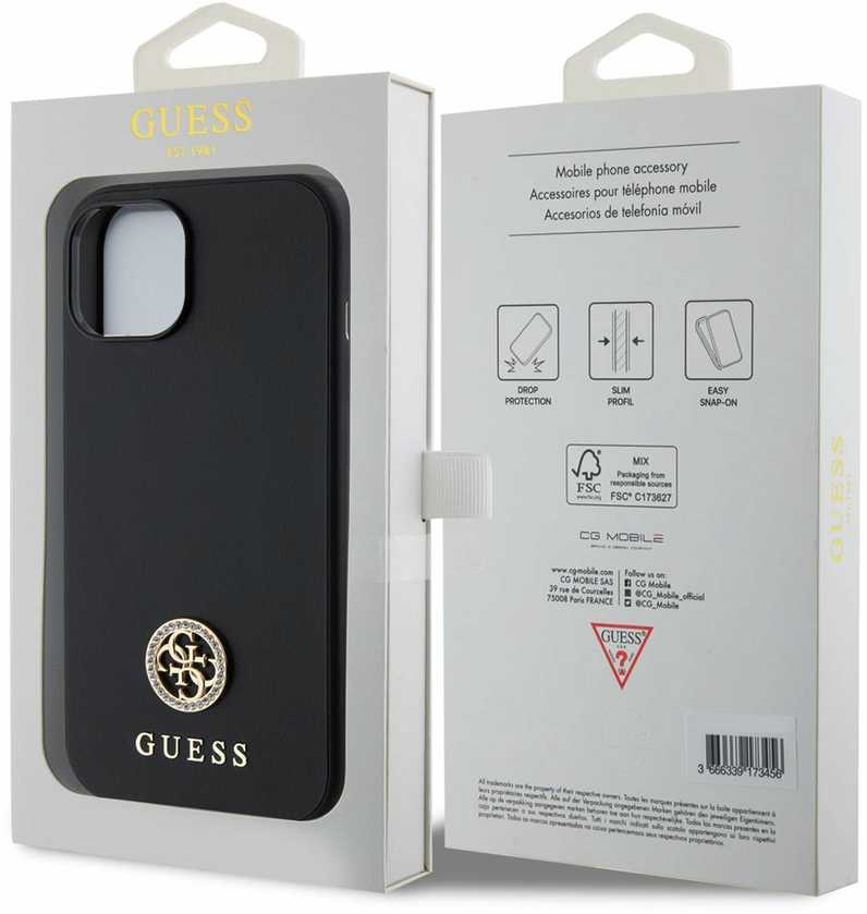 Dėklas GUESS GUHCP15SPS4DGPK IPHONE 15/14/13 6.1 "Juodas / Juodas HARDCASE STRASS METAL LOGO