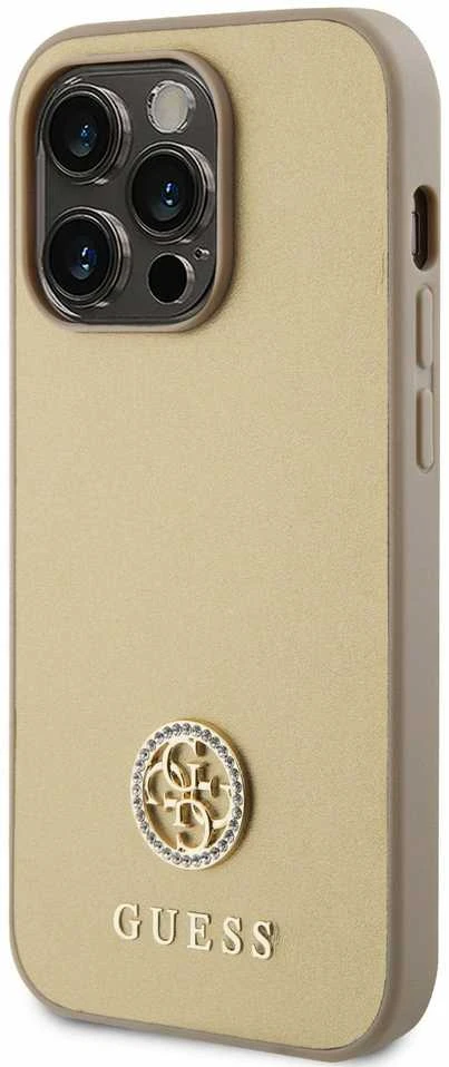 Apple iPhone 15 Pro Guess dėklas Strass Metal Logo (GUHCP15LPS4DGPD) aukso spalvos