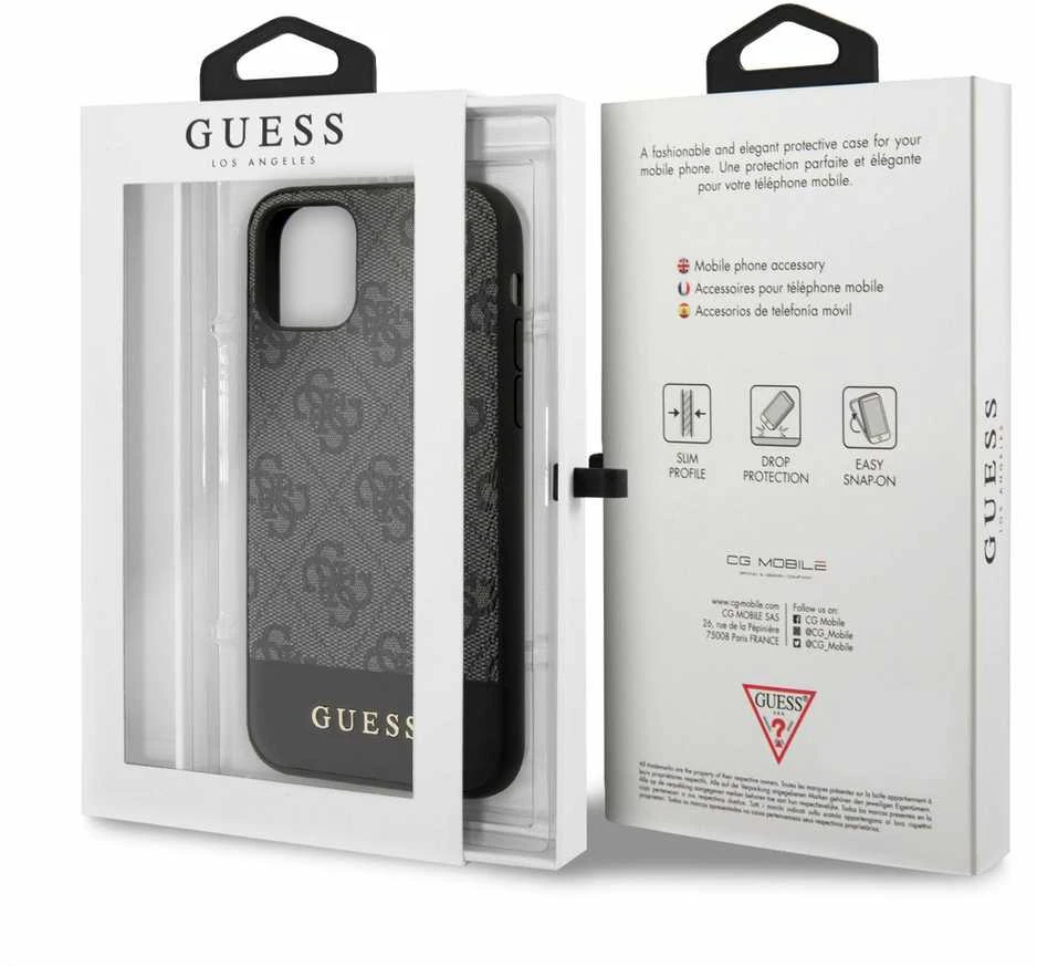 Guess GUHCN61G4GLGR 4G Stripe kieto galinio dangtelio dėklas, skirtas Apple iPhone 11, juodas