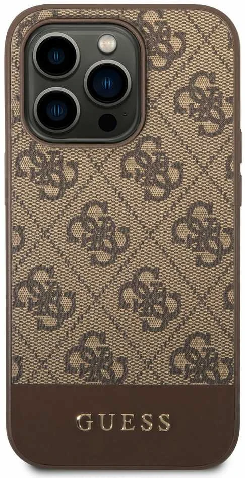 Guess GUHCP14LG4GLBR Apple iPhone 14 Pro 6,1″ rudos spalvos kietas dėklas 4G Stripe Collection