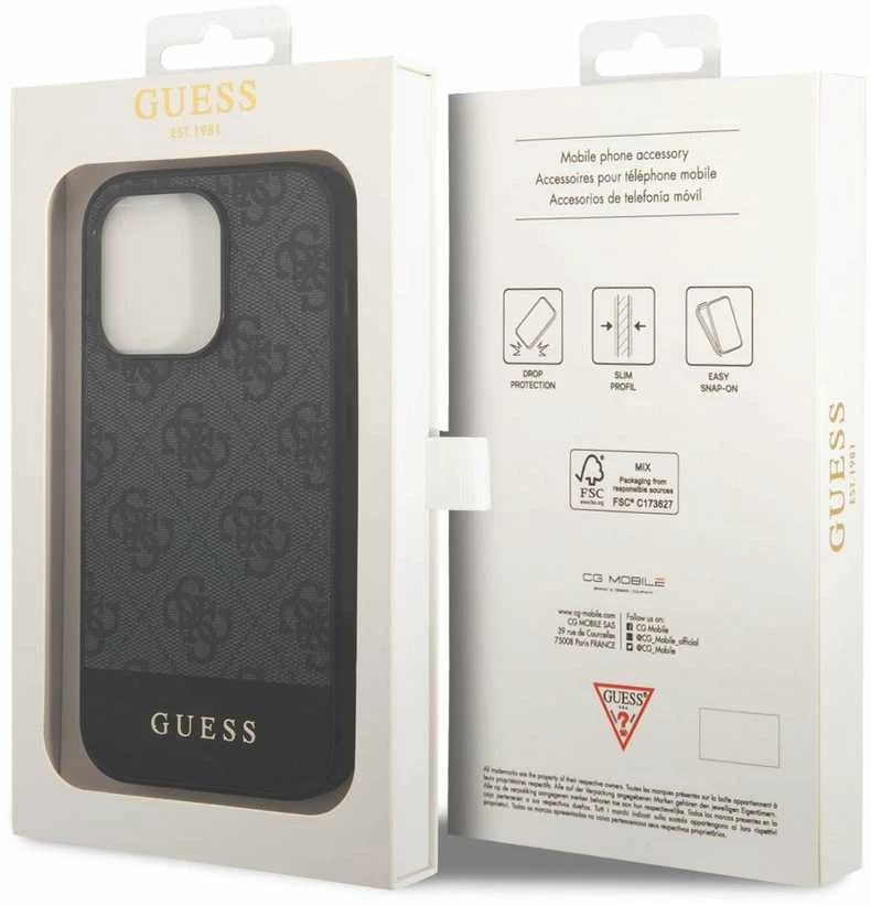 Guess GUHCP14XG4GLGR Apple iPhone 14 Pro Max 6,7″ pilkas kietas dėklas 4G Stripe Collection