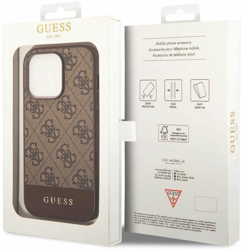 Guess GUHCP14LG4GLBR Apple iPhone 14 Pro 6,1″ rudos spalvos kietas dėklas 4G Stripe Collection