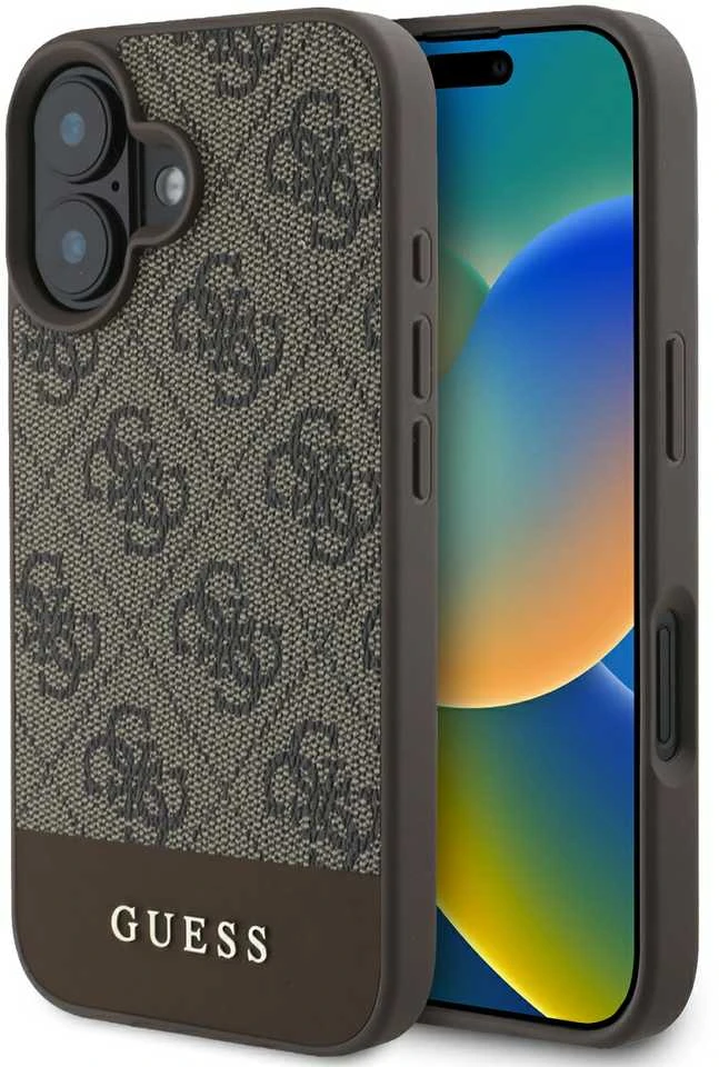 Guess PU 4G Stripe Apple iPhone 16 dėklas telefonui rudos spalvos