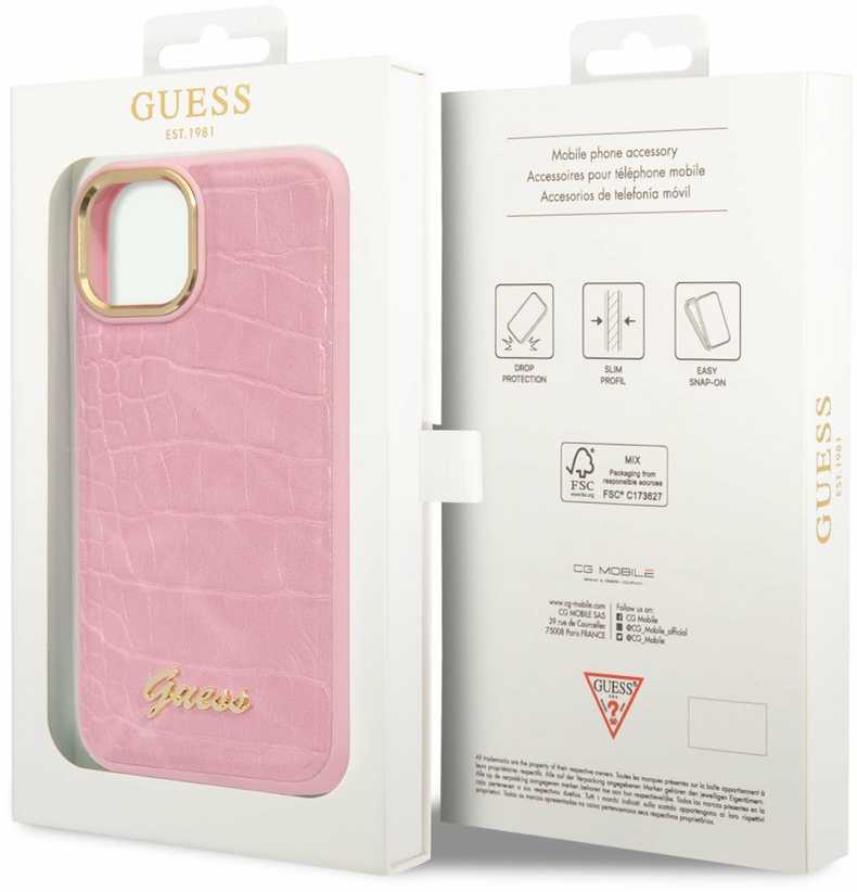 Dėklas GUESS GUHCP14SHGCRHP IPHONE 14/15/13 6.1 "Rožinis / Rožinis HARDCASE CROCO COLLECTION