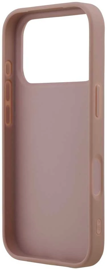 Guess PU Fixed Glitter 4G Metal Logo dėklas skirtas Apple iPhone 17 Pro rožinės spalvos