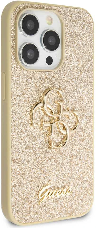 Dėklas GUESS GUHCP15XHG4SGD IPHONE 15 PRO MAX 6.7 "ZLOTY/GOLD HARDCASE GLITTER SCRIPT BIG 4G