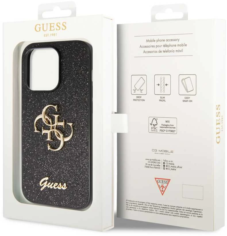 Dėklas GUESS GUHCP15XHG4SGK IPHONE 15 PRO MAX 6.7 "Juodas/Juodas HARDCASE GLITTER SCRIPT BIG 4G