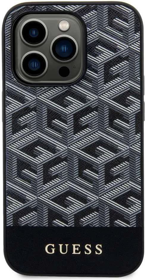 Guess GUHMP15XHGCFSEK Apple iPhone 15 Pro Max 6.7″ juodos spalvos kietas dėklas GCube Stripes MagSafe