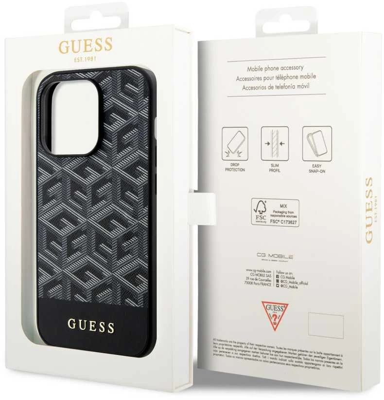 Guess GUHMP15XHGCFSEK Apple iPhone 15 Pro Max 6.7″ juodos spalvos kietas dėklas GCube Stripes MagSafe