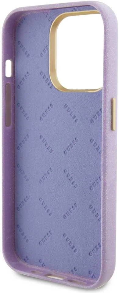 Guess GUHCP15LPGMCSL Apple iPhone 15 Pro 6.1″ lilac kietas dėklas Glitter Glossy Script
