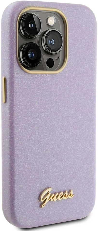 Guess GUHCP15LPGMCSL Apple iPhone 15 Pro 6.1″ lilac kietas dėklas Glitter Glossy Script