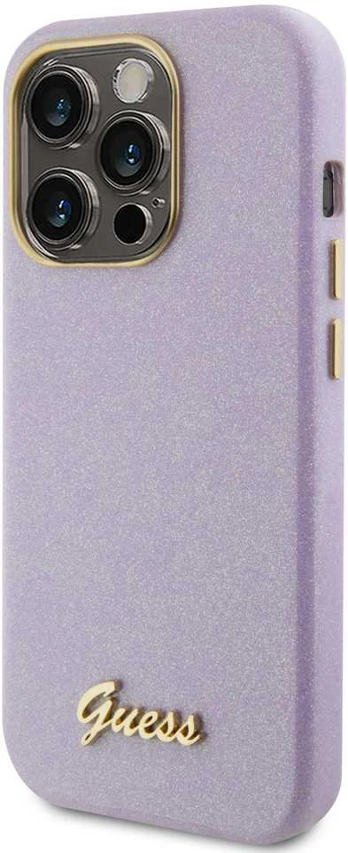Guess GUHCP15LPGMCSL Apple iPhone 15 Pro 6.1″ lilac kietas dėklas Glitter Glossy Script