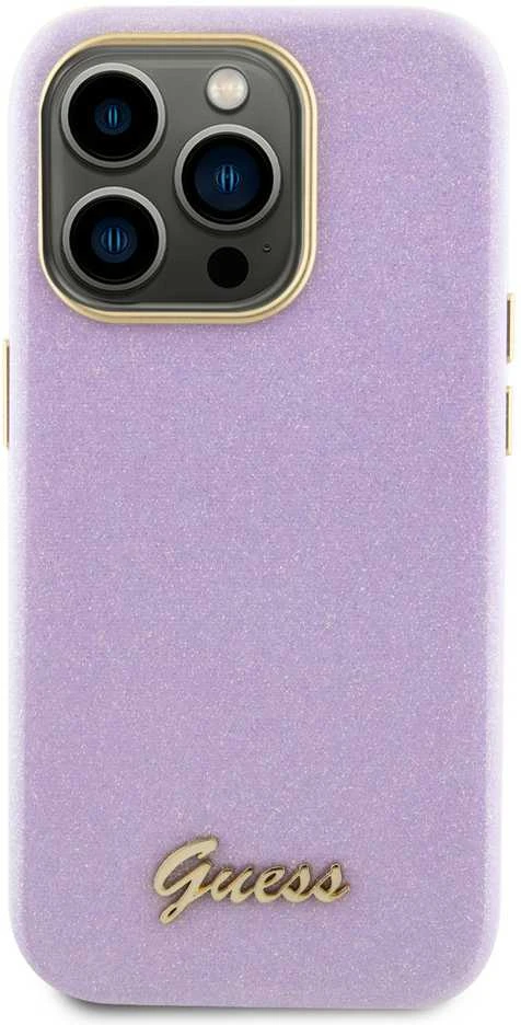 Guess GUHCP15LPGMCSL Apple iPhone 15 Pro 6.1″ lilac kietas dėklas Glitter Glossy Script