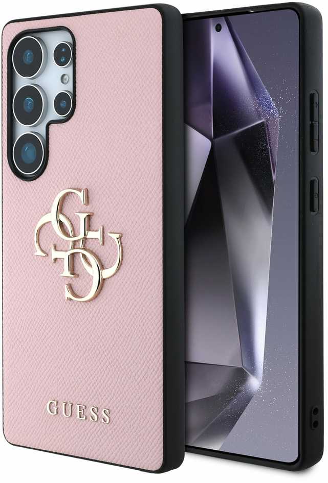 „Guess Grained Big 4G Logo Small Classic Logo“ – dėklas, skirtas „Samsung Galaxy S25 Ultra“, rausvas