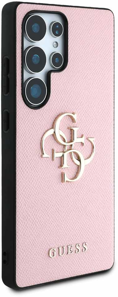 „Guess Grained Big 4G Logo Small Classic Logo“ – dėklas, skirtas „Samsung Galaxy S25 Ultra“, rausvas