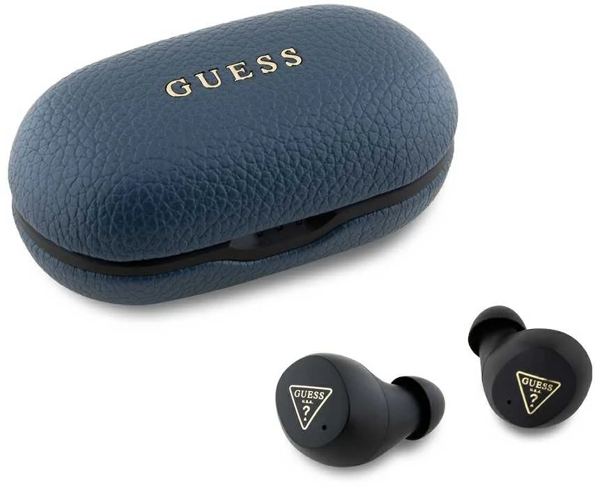 Guess ausinės Bluetooth GUTWSPGTSPSB TWS mėlynos spalvos Grained Classic Logo