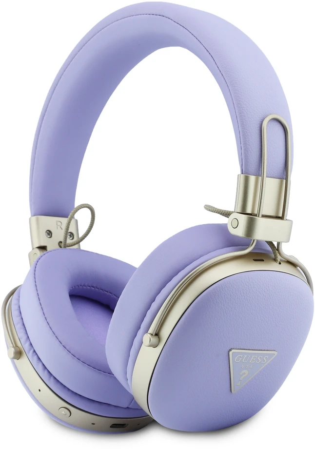 Guess PU Grained Triangle Auksinė Metal Logo ENC belaidės ausinės violetinės spalvos