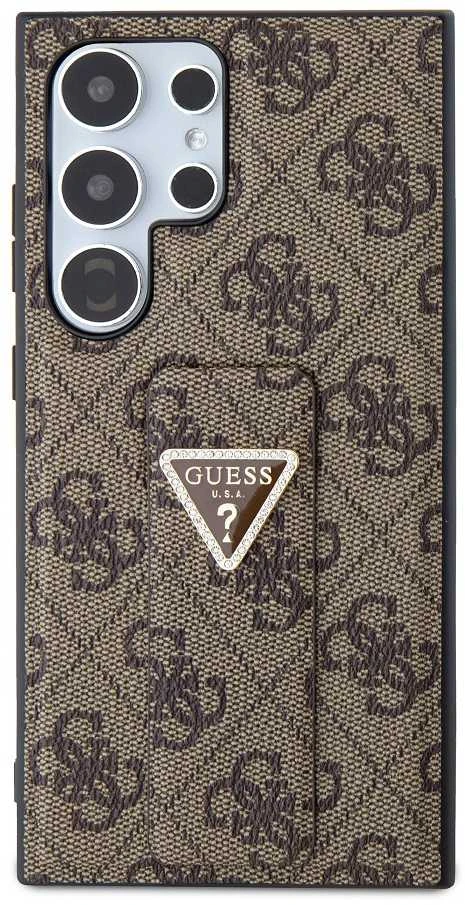 Guess GUHCS24LPGS4TDW S24 Ultra S928 dėklas telefonui rudos spalvos Grip Stand 4G Triangle Strass