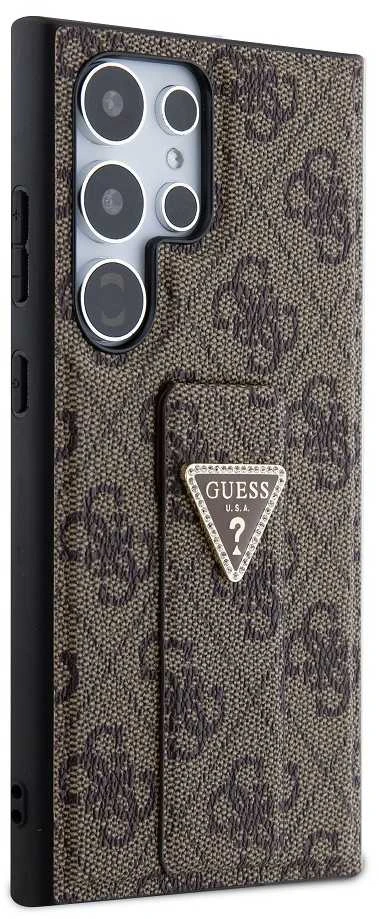 Guess GUHCS24LPGS4TDW S24 Ultra S928 dėklas telefonui rudos spalvos Grip Stand 4G Triangle Strass