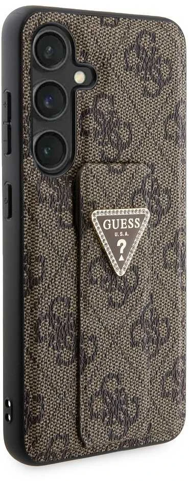 Guess GUHCS24SPGS4TDW S24 S921 rudos spalvos kietas dėklas Grip Stand 4G Triangle Strass