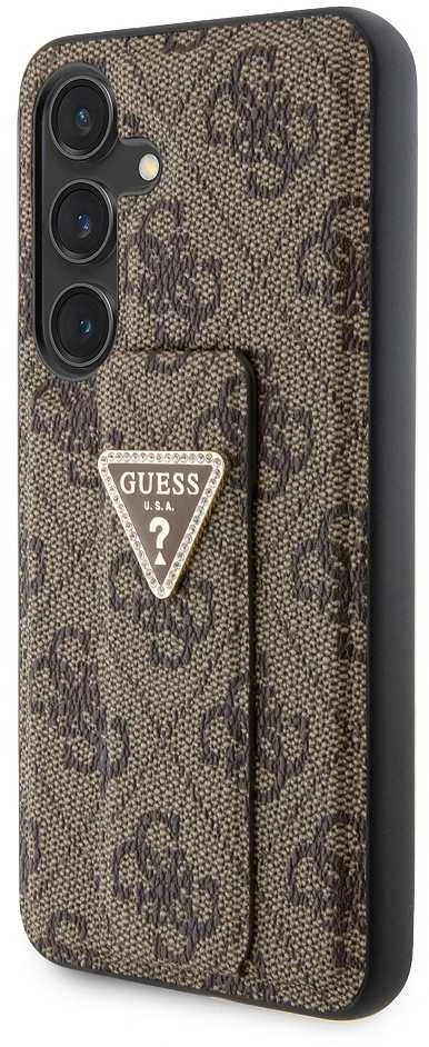 Guess GUHCS24SPGS4TDW S24 S921 rudos spalvos kietas dėklas Grip Stand 4G Triangle Strass