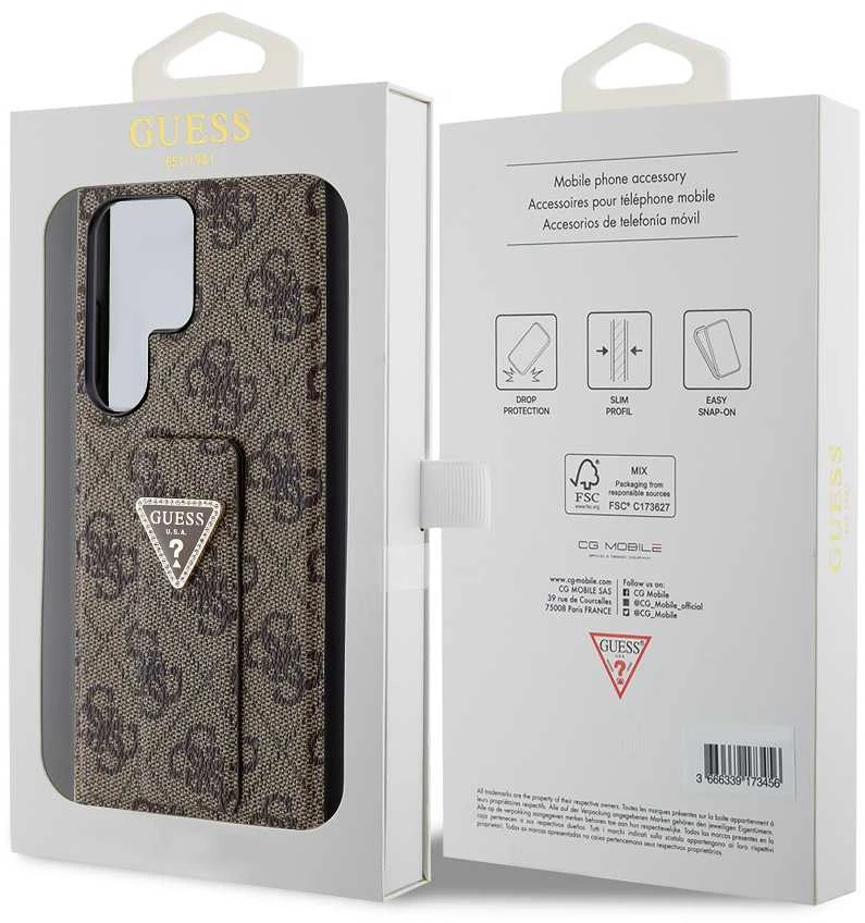 Guess GUHCS24LPGS4TDW S24 Ultra S928 dėklas telefonui rudos spalvos Grip Stand 4G Triangle Strass