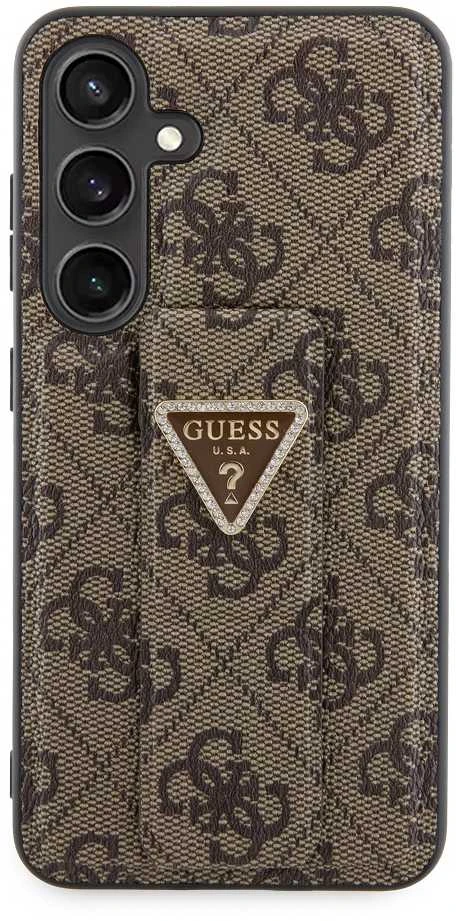 Guess GUHCS24SPGS4TDW S24 S921 rudos spalvos kietas dėklas Grip Stand 4G Triangle Strass