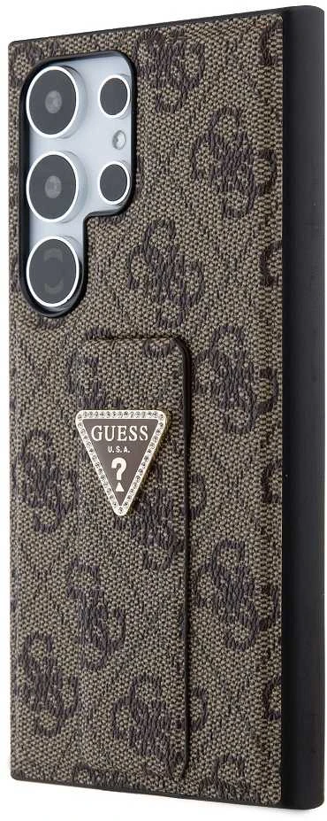 Guess GUHCS24LPGS4TDW S24 Ultra S928 dėklas telefonui rudos spalvos Grip Stand 4G Triangle Strass