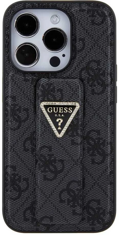 Guess GUHCP15XPGS4TDK Apple iPhone 15 Pro Max 6.7″ juodos spalvos kietas dėklas Grip Stand 4G Triangle Strass