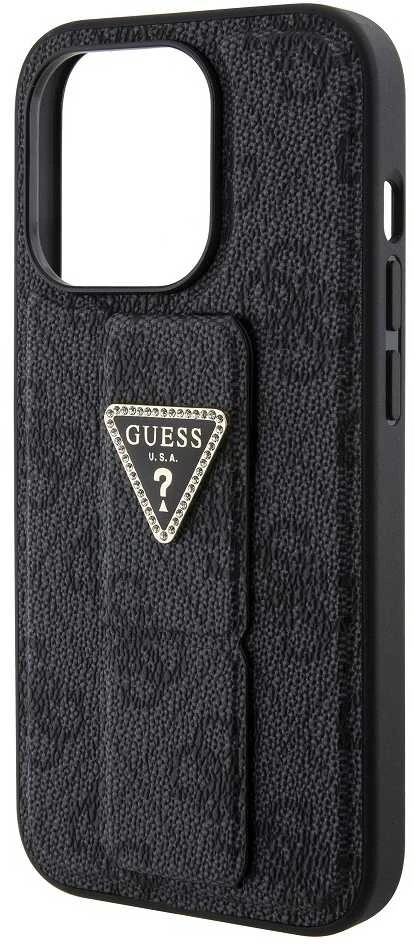 Guess GUHCP15XPGS4TDK Apple iPhone 15 Pro Max 6.7″ juodos spalvos kietas dėklas Grip Stand 4G Triangle Strass