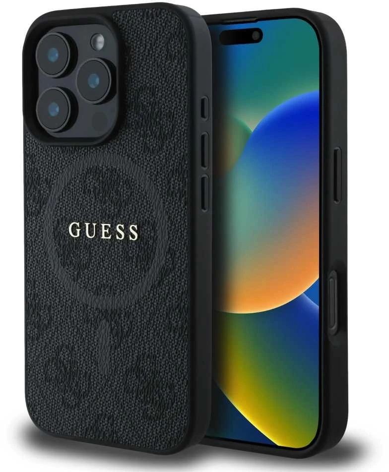 Guess PU Leather 4G Colored Ring MagSafe Apple iPhone 16 Pro Max dėklas telefonui juodos spalvos
