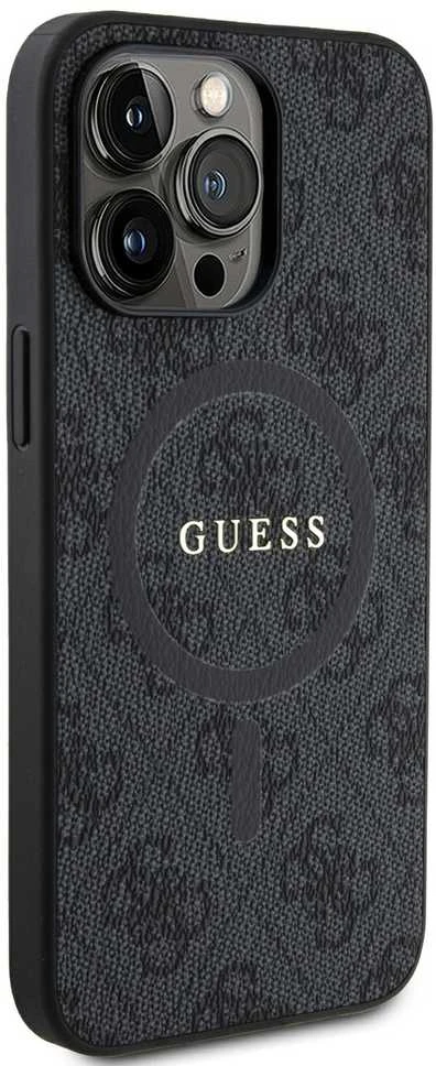 Guess PU odos 4G Colored Ring MagSafe dėklas skirtas iPhone 15 Pro Max juodos spalvos