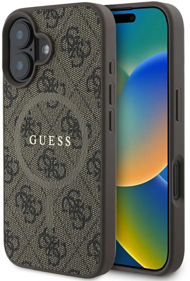 Guess PU Leather 4G Colored Ring MagSafe Apple iPhone 16 Plus dėklas telefonui rudos spalvos