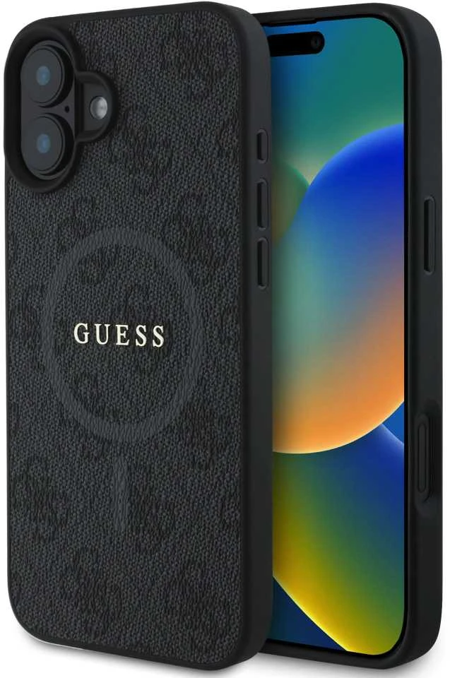Guess PU Leather 4G Colored Ring MagSafe Apple iPhone 16 dėklas telefonui juodos spalvos