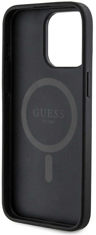 Guess PU odos 4G Colored Ring MagSafe dėklas skirtas iPhone 15 Pro Max juodos spalvos