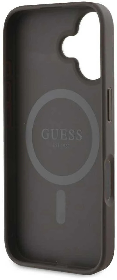 Guess PU Leather 4G Colored Ring MagSafe Apple iPhone 16 dėklas telefonui rudos spalvos