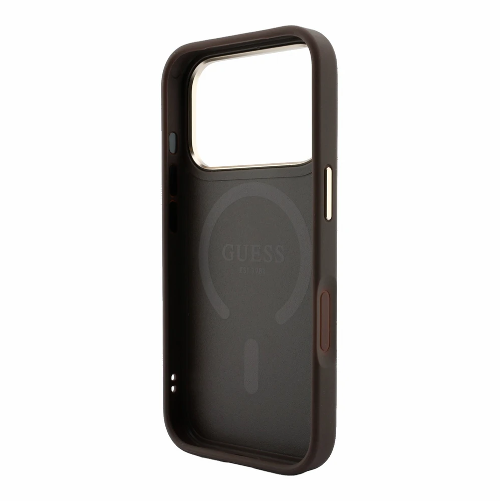 Guess Embossed 4G Classic MagSafe dėklas skirtas iPhone 18 Pro Max / iPhone 17 Pro Max ruda