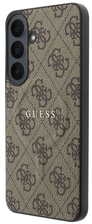 Dėklas Guess Embossed 4G Ring Classic Logo MagSafe do Samsung Galaxy S26 FE ruda