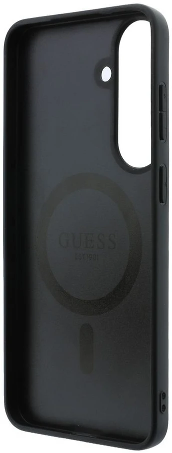 Dėklas Guess Embossed 4G Ring Classic Logo MagSafe do Samsung Galaxy S26 FE ruda